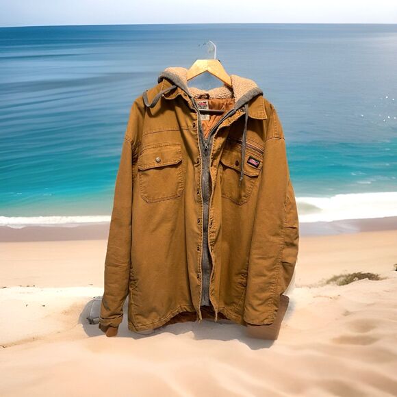 Genuine Dickies Hooded Work Jacket Brown Canvas Quilted Barn Coat 2XL (50-52) - Picture 1 of 16